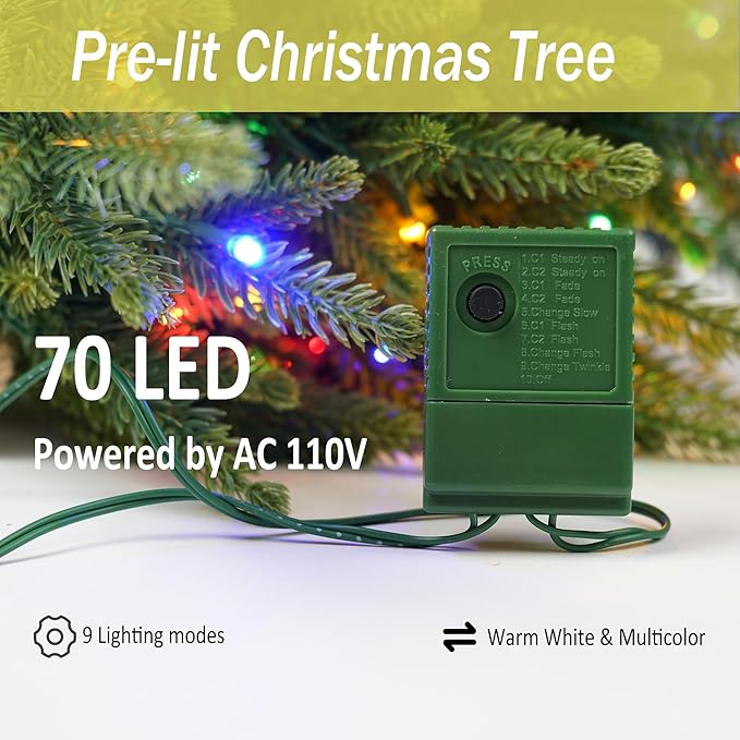 Prelighted Mini Christmas Tree 2 Ft with 70 LED Warm & Multi-Color Light, Artificial Small Xmas Tree 24 inch Tabletop Tree Christmas Decoration for Bedroom Fireplace Mantel