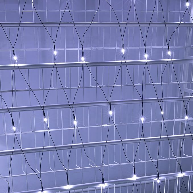 AWQ 360 LED 13.1 ft x 6.6 ft String Lights Net Mesh Lights Christmas Net Lights 8 Modes for Christmas Wedding Party Home Garden Lawn Bushes Bedroom Indoor Outdoor Decor (13.1ft x 6.6ft, White)
