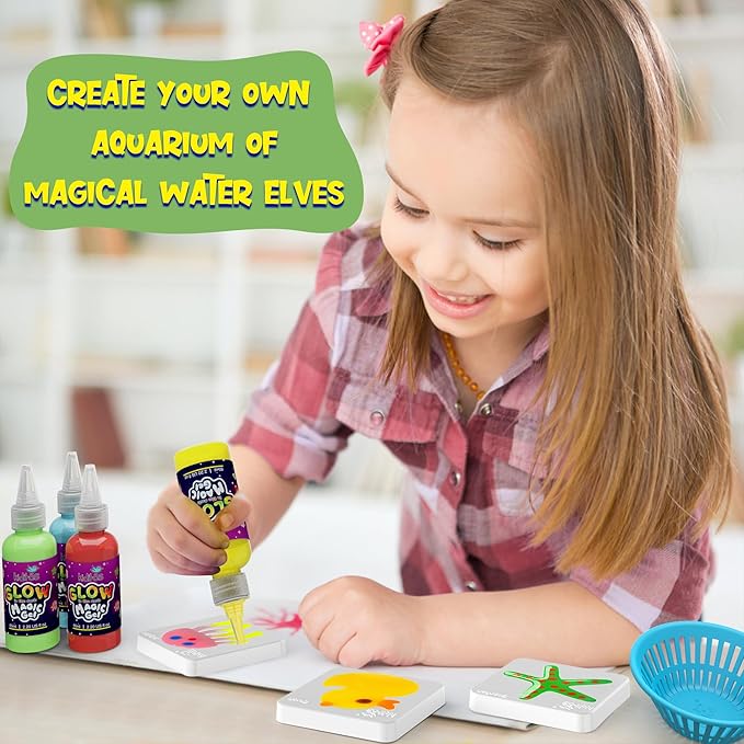 Kiditos Glow in The Dark Magic Water Elf Toy Kit,Aqua Fairy Water Gel Kit-8 Glow Gel&10 Molds-Make Your Own Water Pets&Squishy Toys–Fun Summer DIY Craft Kit,Birthday Gift&Party Favors for Kids Ages 3+