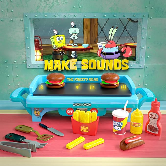 Spongebob Squarepants Kids Grill Playset - Toy Kitchen Sets with Cooking Toys, Kitchen Playset for Kids Ages 6-10, and Pretend Play Kitchen