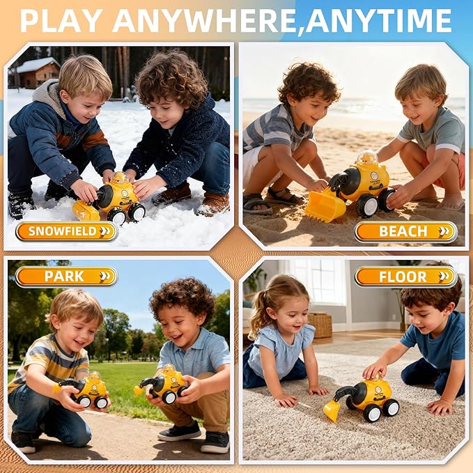 Construction Toys for 2 3 4 5 Years Old Boys Girls Kid Toddlers, Press to Go Engineering Friction Inertia Car Toys for 18 Month, Sandbox Excavator Truck Toys Vehicles, Christmas Birthday Gifts