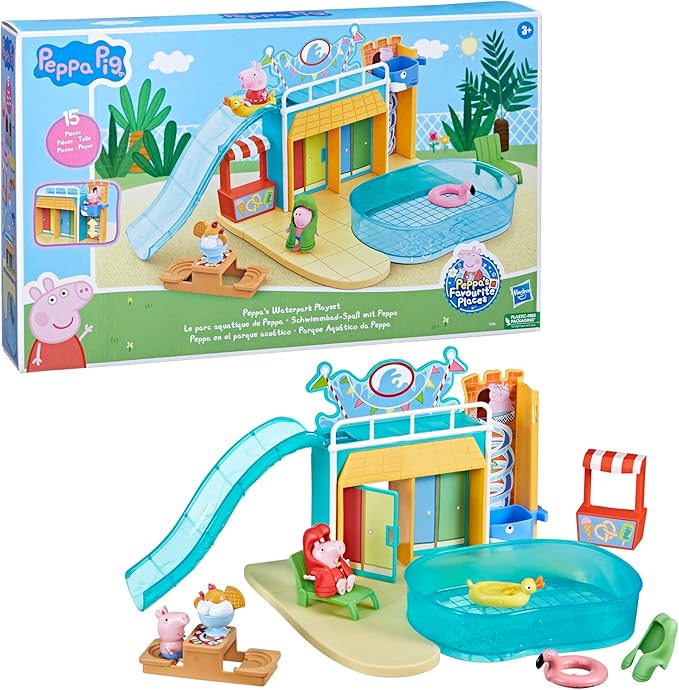 Peppa Pig Toys Peppa's Waterpark Playset, Playset with 2 Figures, Preschool Toys for 3 Year Old Girls and Boys and Up