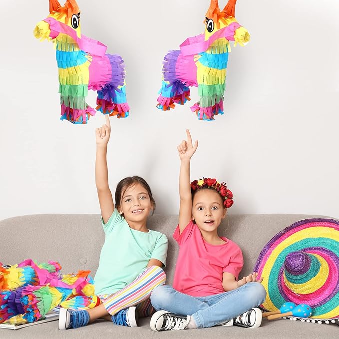 24 Pcs Mini Donkey Pinatas Little Rainbow Donkey Pinatas Bulk Cinco De Mayo Mexican Party Favors for Mexican Carnivals Festivals Taco Tuesday Event, 7.5 x 4 Inches
