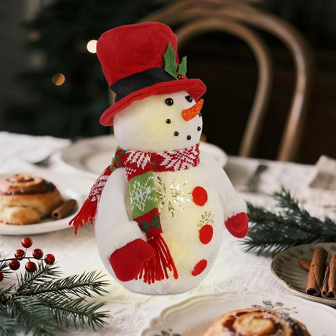 13.5 Inch Lighted Christmas Table Decorations, LED Lighting Snowman Tabletop Figurine, Winter Xmas Decor for Home Indoor Kitchen Room Holiday Party