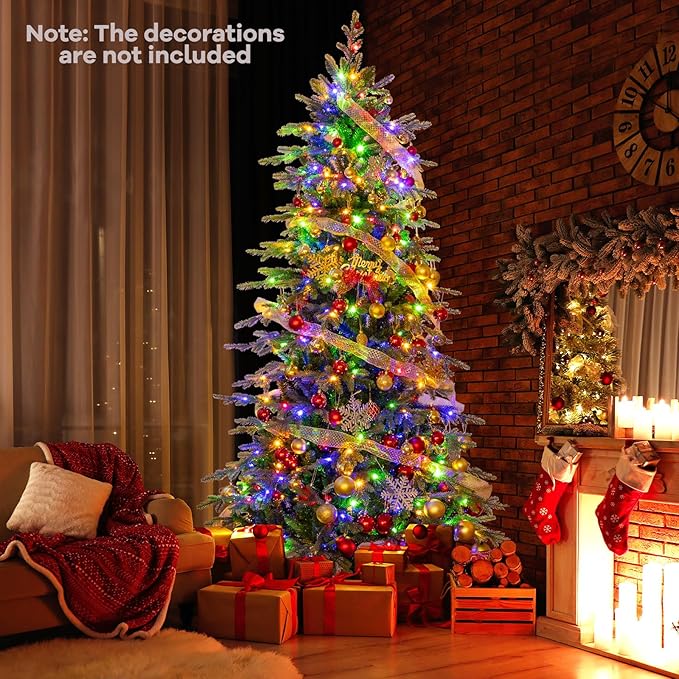 Goplus 9ft Pre-Lit Artificial Christmas Tree, Hinged Xmas Tree with 1770 PVC & PE Tips, 560 Multicolored & Warm White LED Lights, 11 Modes, Remote Control, Metal Stand, Home Office Decoration