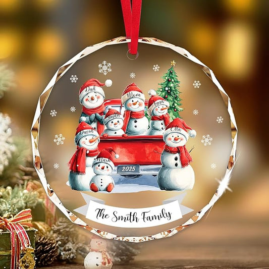 Personalized Christmas Ornaments - Family of 2,3,4,5,6,7,8 Snowman Red Truck Family Christmas Ornament 2025, Custom Name Gift, Holiday Xmas Tree Decoration