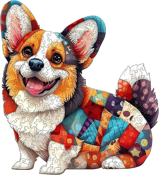 Wooden Puzzles for Adults, Wooden Jigsaw Puzzles for Adults Kids, Wood Puzzles Adult-Patchwork Corgi Unique Shaped Corgi Puzzle, Creative Birthday Gifts for Friends Family Game (11.4 * 10.4in 195pcs)