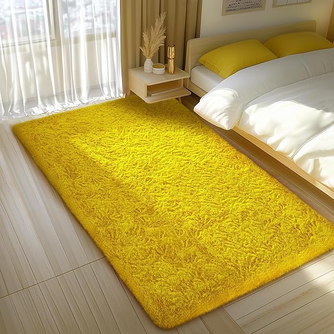 Ophanie Yellow Rugs for Bedroom Living Room, Fluffy Fuzzy Furry Carpet, Plush Soft Shaggy Bedside Indoor Floor 4x6 Area Rug for Kids Girls Boys Baby Teen Dorm Nursery Home Decor Aesthetic