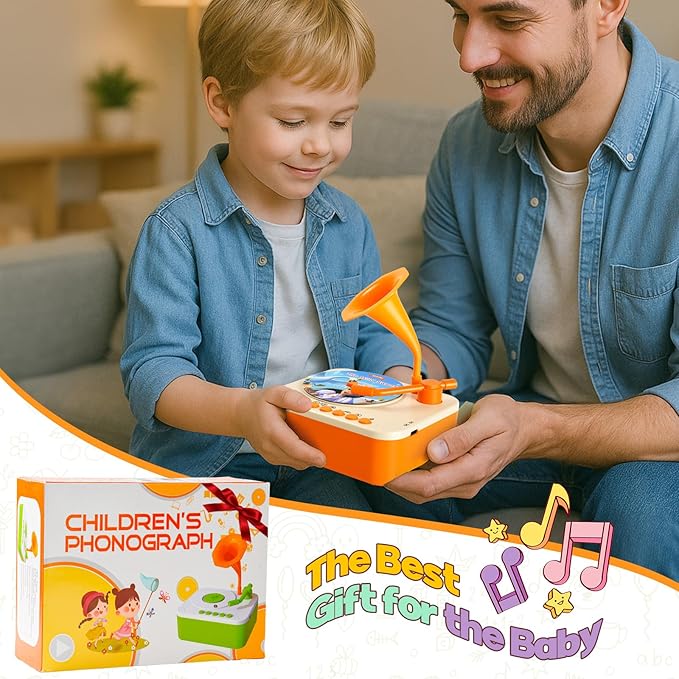 Kids Phonograph Toddler Record Player， with 96 Learning Cards, Early Education Machine Record Player Music Box Storyteller pop Speakers, Gift for Boys and Girls