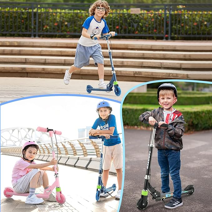 TENBOOM Scooter Kids Scooter with Handbrake, Toddler Scooter Scooters for Kids 3+, Light up LED Wheels Toys for Kids, Adjustable Handlebar, Foldable Scooter for Kids