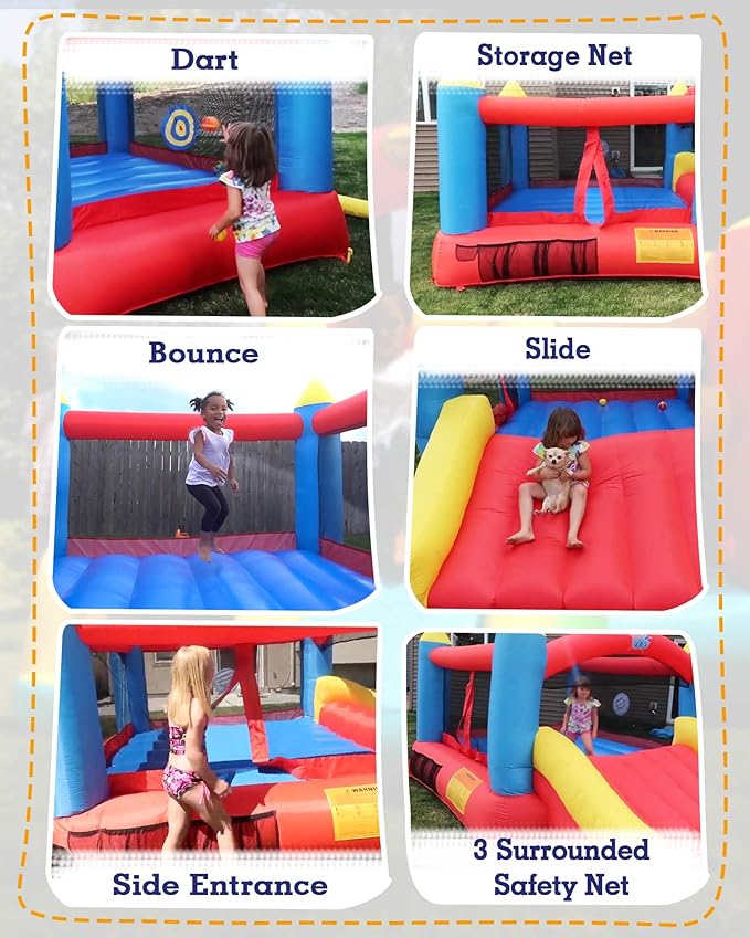 ACTION AIR [Updated Version] Bounce House, Inflatable Bouncer with Air Blower, Jumping Castle with Slide, Family Backyard Bouncy Castle, Durable Sewn with Extra Thick Material, Idea for Kids (C-9745)