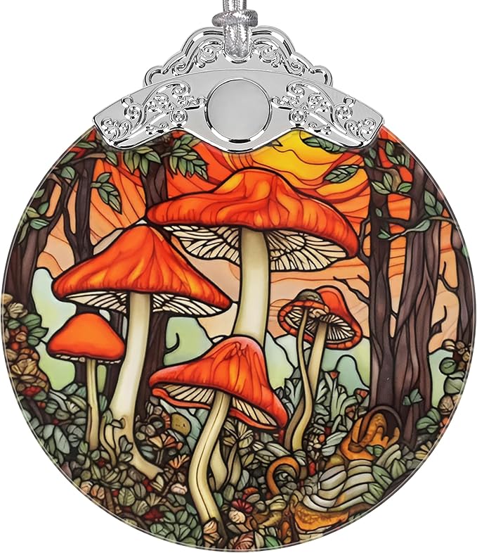 Mushroom Ornament, Christmas Ornaments, Christmas Decorations for Tree, Stained Glass Ornament, Heirloom Keepsake, Gift Exchange, Gift Ideas, Bauble Present