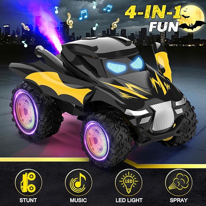 Remote Control Car, RC Cars Stunt Car Toy, 2.4GHz Rechargeable RC Cars with Spray and Music, Ideal Birthday Toys for Boys Age 6 7 8 9 10 11 12