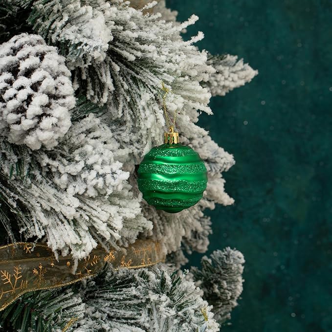 100Pcs Christmas Ball Ornaments Set, Shatterproof Plastic Dark Green Christmas Ornaments for Xmas Tree, Assorted Baubles Hanging Decorations for Holiday/Party/Wedding