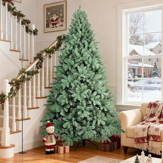 Spruce Christmas Tree 8ft, Premium Artificial Hinged Christmas Trees with 2458 PE & PVC Branch Tips，Xmas Trees for Home, Xmas Decoration