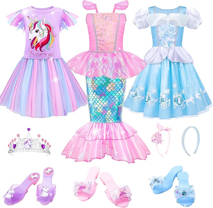 Meland Princess Dress Up for Girls 3-6, Dress Up Clothes for Girls with Princess Shoes Toy, Birthday Gift for Toddlers Girls