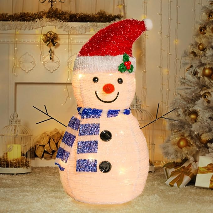VCUTEKA Christmas Snowman Decorations, 2FT Collapsible Snowman with LED Lights Pop up Xmas Holiday Decor for Indoor Outdoor Home Yard Garden Lawn