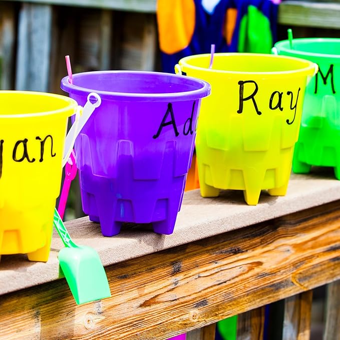 4E's Novelty 12 Sets Beach Toys - Includes 12 Sand Buckets, 12 Shovels, 24 Sand Molds for Kids - Small 5.75" Beach Buckets Bulk for Summer Party Favors, End of Year Student Gifts Toys