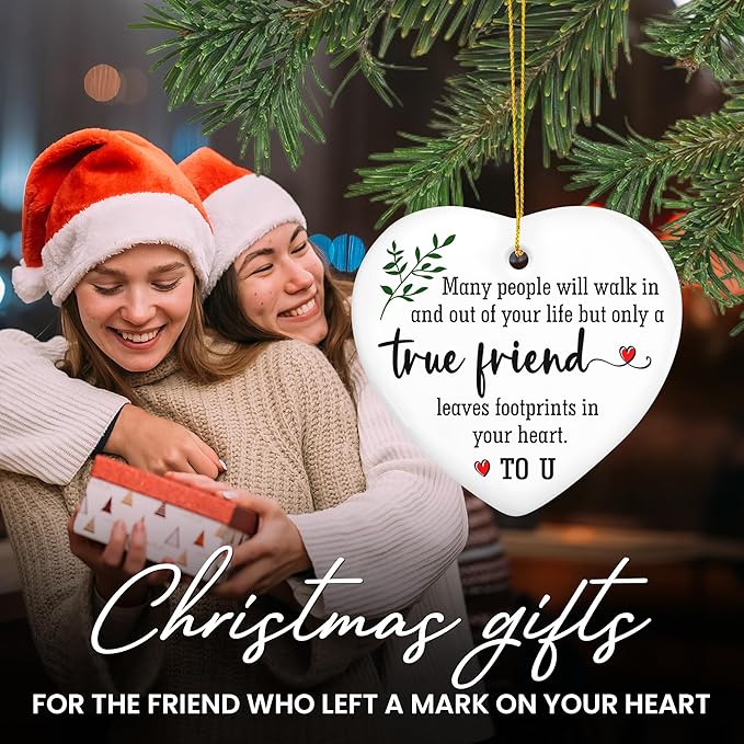 OASSIE Christmas Friendship Gifts for Women Men - Ceramic Friends Christmas Ornaments 2025 - Friendship Ornaments for Tree Decorations, Bestie Friend Birthday Gifts for Women, BFF Gift for Friend