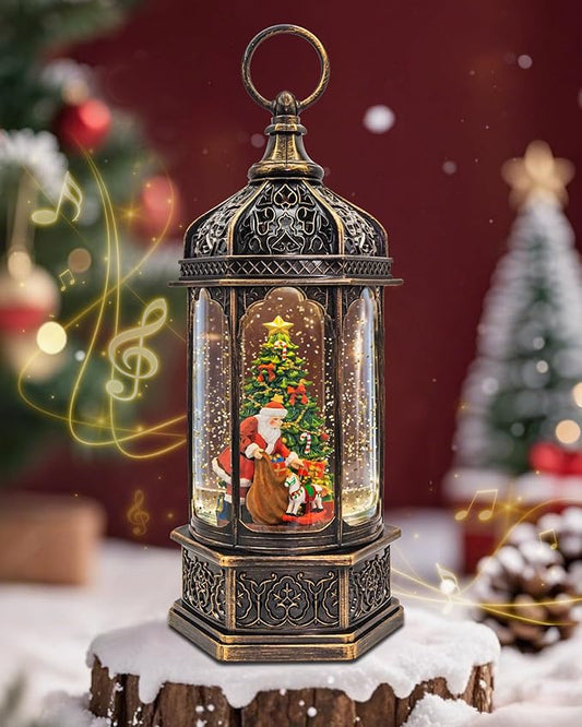 Musical Christmas Snow Globes Lantern, 13" Lighted Electric Snowglobes with 8 Holiday Songs, 6H Timer Dual Power, Santa with Gifts Christmas Ornaments Snow Globe for Kids Adults, Gifts for Men Women