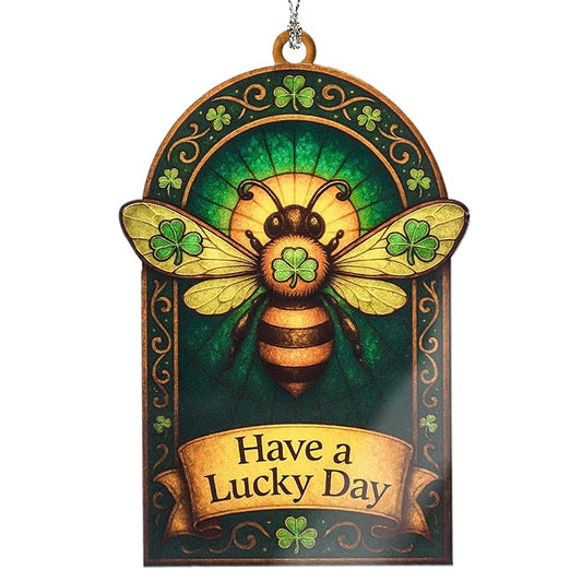Have a Lucky Day – Irish Bee Ornament | Clover & Honeybee Good Luck Charm – St - Patrick’s Day Decor Gift for Friends – Irish Ornament 2025 – Suncatcher White elephant gifts-Xmas Tree Funny Decoration