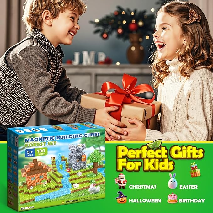 100PCS Magnetic Blocks - Build Mine Magnet World Forest Set, STEM Building Toys for Kids Ages 4-8, Classroom Must Haves Construction Toys, Sensory Toddler Toys Gift for 3+ Year Old Boys & Girls