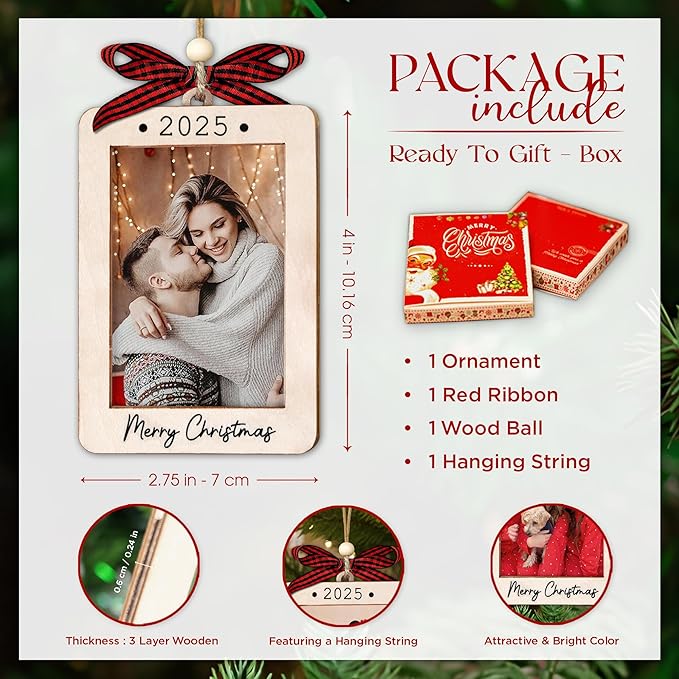2025 Christmas Ornament Picture Frame - Couple Photo Frame Ornaments - Picture Frame Ornament For Tree - Merry Christmas Ornaments With Picture Insert - Christmas Gift For Newlywed, Engagement