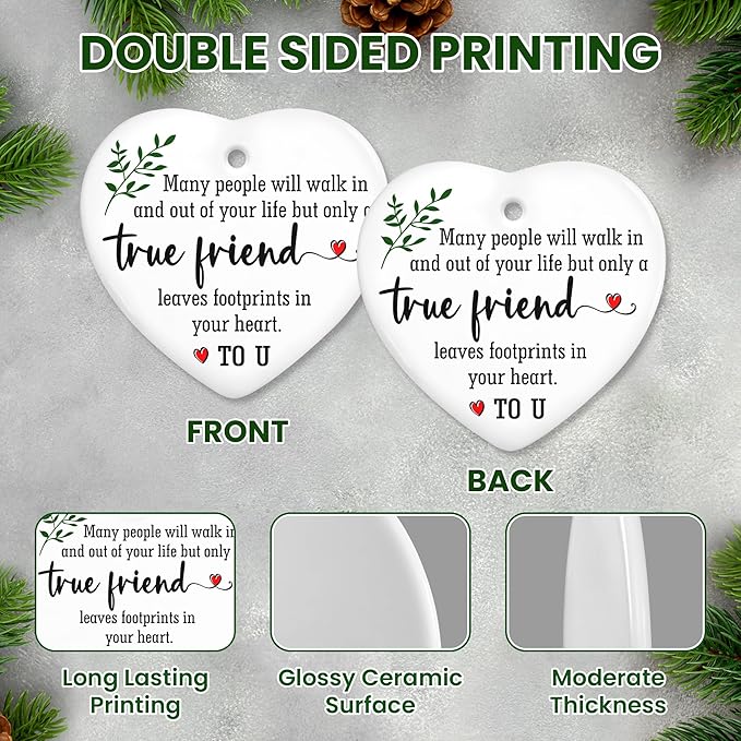 OASSIE Christmas Friendship Gifts for Women Men - Ceramic Friends Christmas Ornaments 2025 - Friendship Ornaments for Tree Decorations, Bestie Friend Birthday Gifts for Women, BFF Gift for Friend