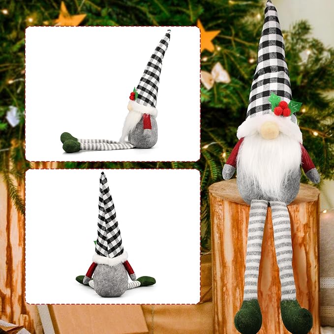 3Pcs Christmas Gnomes Plush - Xmas Gnomes Santa Scandinavian Tomte Ornaments - Buffalo Check Plaid Christmas Doll - Xmas Decorations for Home, Office, Indoor for Women, Gnomes Lovers