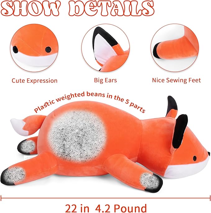 24 inches Fox Weighted Stuffed Animals 4.2 lbs, Weighted Stuffed Animal 4.2 Pound, Weight Plush Fox Plushies Toy Gifts for Kids and Adults