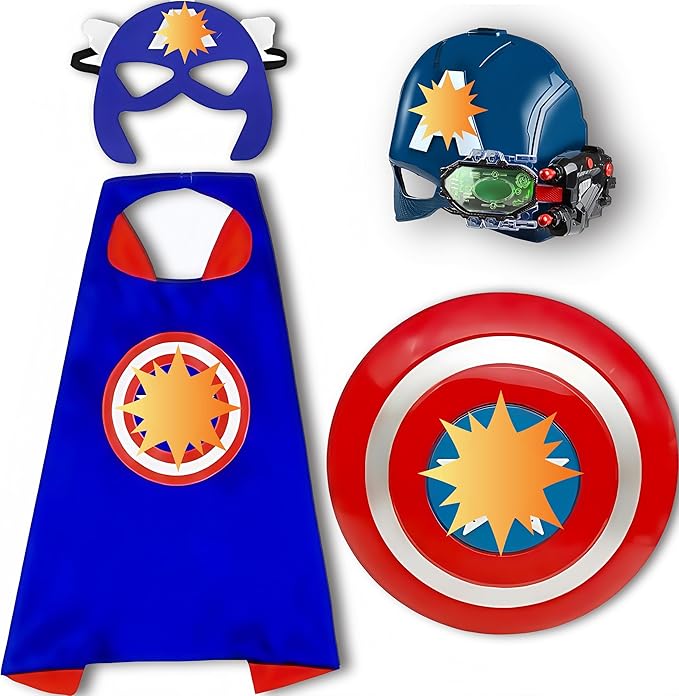 Kids Captain Shield Role Playing Set Kids Cloak with Captain Mask Costume Props Halloween Christmas Cosplay Dress Up for Boys & Girls gift