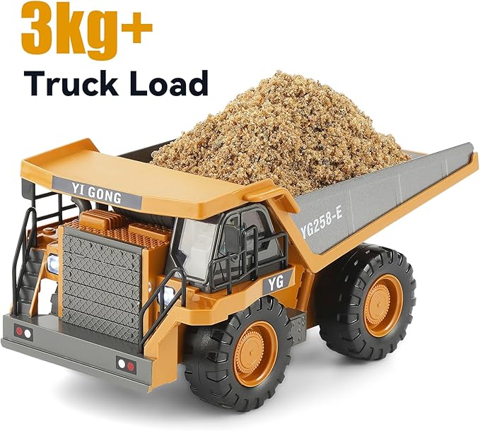 Remote Control Dump Truck, RC Construction Vehicle for Kids with 9 Channel Metal Bed Light Sound & Rechargeable Battery, Electric Transport Garbage Truck Toy for Toddlers Boys Girls Age 3+