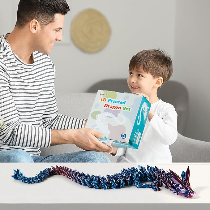 30'' 3D Printed Dragon - 3D Printed Toys, Articulated Crystal Dragon Large Rainbow Animal Fidget Toy, Decor Huge Dragons Collectible Figurines(Blue Purple,30inch)