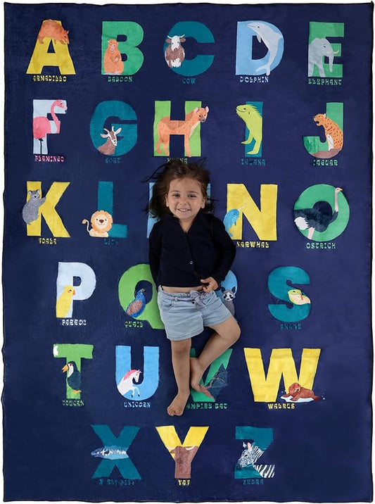 ABC Rug for Kids XL 80" x 60", Toddlers and Baby - Use in Nursery and Classroom to Learn The Alphabet - Nursery Rug, Alphabet Rug, Kids Rugs for Playroom, Rugs for Classroom (Rectangle Blue)