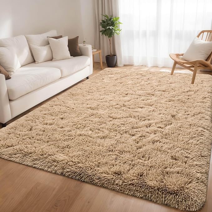 5x8 Fluffy Soft Beige Rug for Living Room Bedroom, Large Area Rugs Super Soft Shaggy Carpet for Classroom Kids Babys Playroom Toddler Nursery Dorm Home, Modern Indoor Non Slip Rug