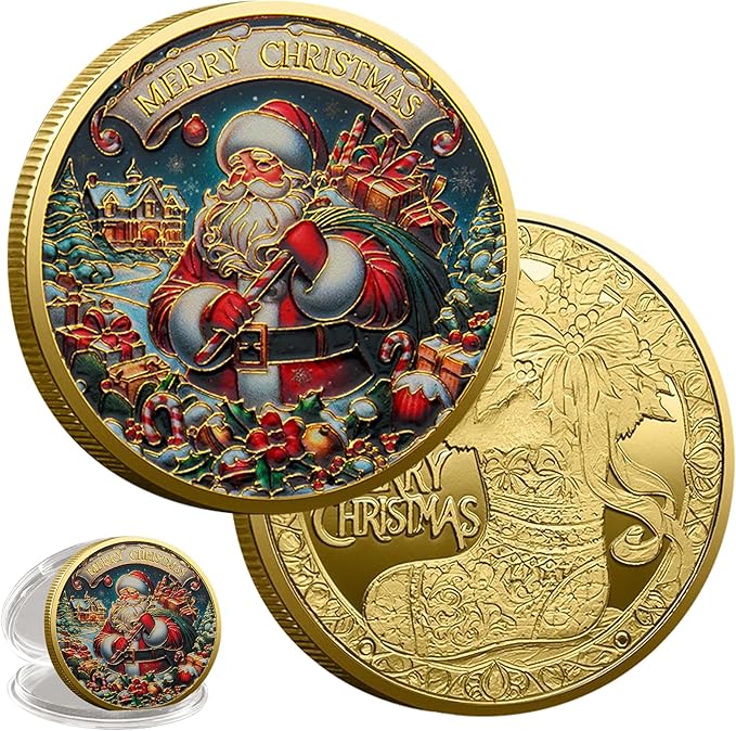 2025 New Santa Claus Commemorative Coin, Christmas Tree Decorations, Funny Santa Claus and Snow House Decorations, (Gift Bags)