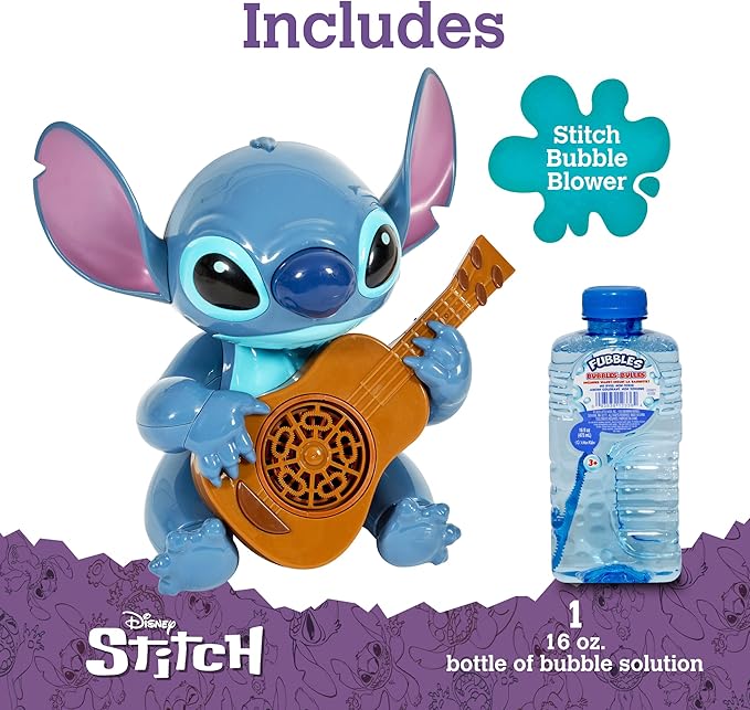 Stitch NO Spill Musical Bubble Machine | Bubble Toy for Toddlers and Kids | Amazon Toys Exclusive with 16 oz of Extra Bubble Solution (Bubble Solution Bottle Colors Will Vary)