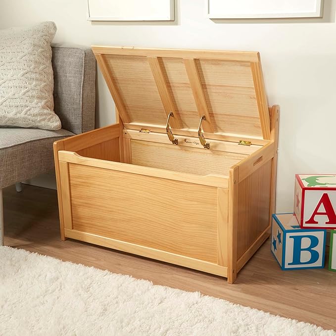 Melissa & Doug Wooden Toy Chest - Light Wood Furniture for Playroom, Blonde