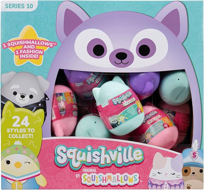 Squishmallows Squishville Series 10 Mini Mystery Plush (24 Pack) Official Jazwares Stocking Stuffer Plush - Collectible Soft & Squishy Blind Capsules - Styles May Vary - Gift for Boys, Girls & Kids