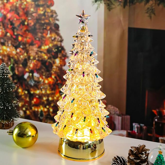 Acrylic Christmas Tree Table Statue - Light up LED Christmas Tree with Colored String Lights, Warm Holiday Tabletop Centerpiece Mantel Home Decor 12“