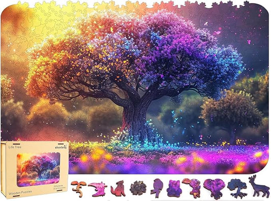 Wooden Puzzles for Adults,Tree of Life Wooden Jigsaw Puzzles 200pcs,8.3x12in,Medium,Unique Shape Adult Puzzles,Irregular Wood Puzzles Creative for Adults and Kids Family Game