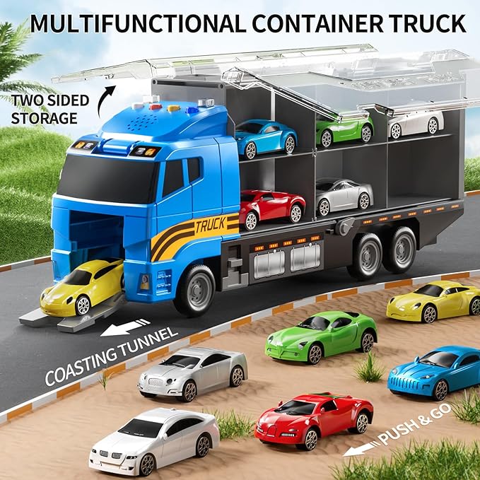 Toddler Toys for 3-8+ Years Old, Truck Vehicle Set With Play Mat, Die-Cast Car Carrier for Kids, Birthday Gifts for Boys