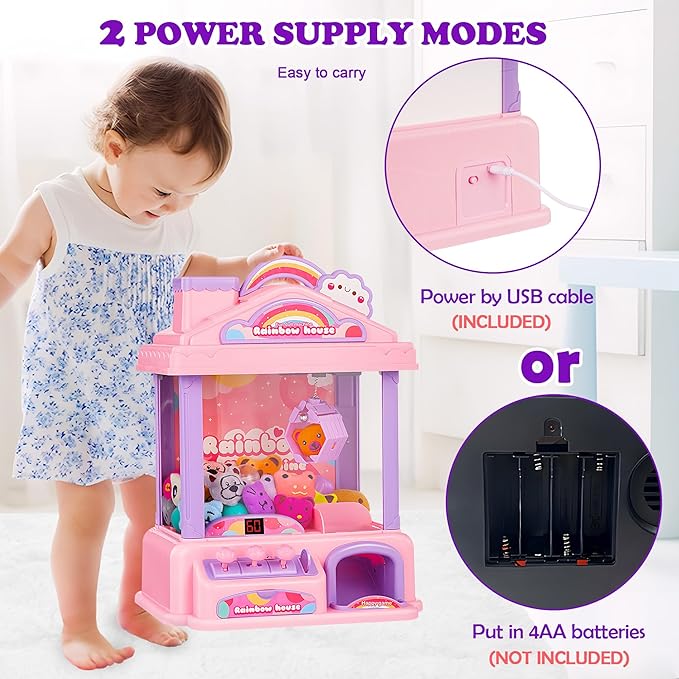 Mini Claw Machine for Kids | Girl Toys for Ages 8-13 Arcade Game Toy Claw Machine Electric Candy Vending Machine Toy with LED Lights & Adjustable Sound, Birthday Gifts for Girls Ages 4+, Pink