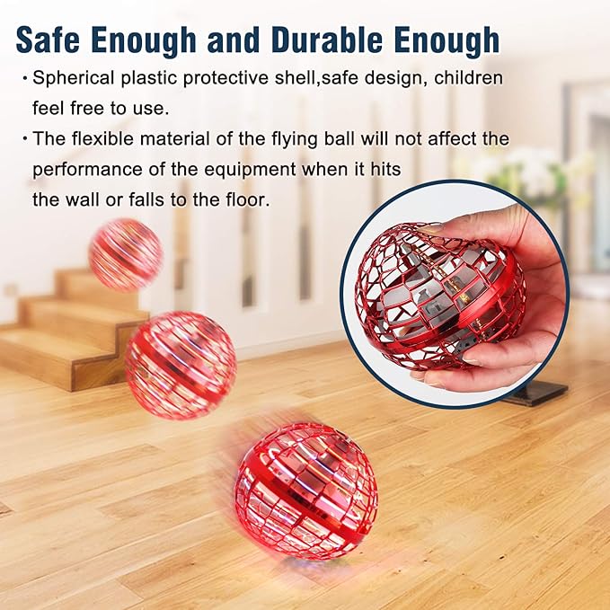 MERRYHOME Flying Ball Toys for Boys Grils: 2024 Fly Orb Cosmic Globe Boomerang Hover Ball, Hand Mini Drone, Flying Toy Fly Spinners for Kids Teens Adults Indoor Outdoor Toys (Red)