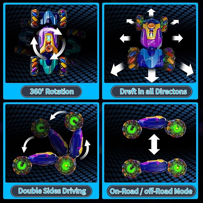 Gesture Sensing RC Stunt Car,Remote Control Car Toys for Ages 5-7-13,with Lights Music Spray,4WD 360° Spins All Terrains Kids Toys RC Cars,3-6 Year Old Boy Birthday Gift & 3-12 Best Gift for Kids