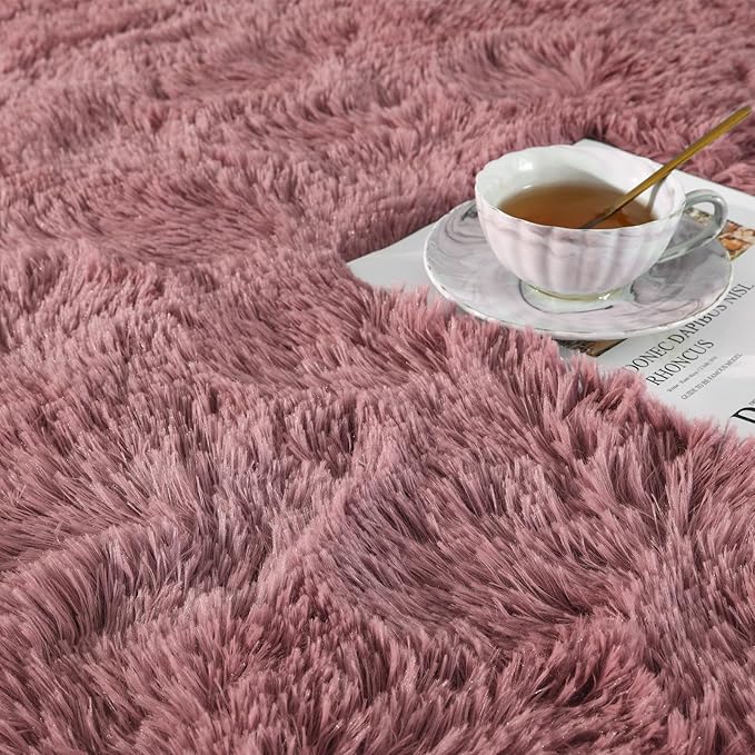 Ompaa Ultra Soft Fluffy Bedroom Rugs Memory Foam Carpet, Blush 8x10 Feet Large Area Rugs, Shaggy Living Room Rug Fuzzy Accent Carpets for Kids Girls Rooms, Modern Apartment Dorm Indoor Home Decor