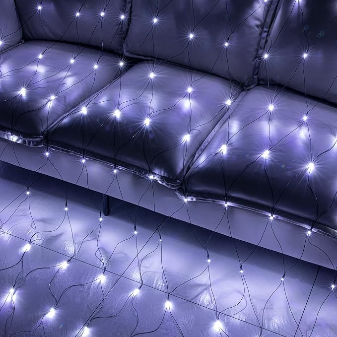 AWQ 360 LED 13.1 ft x 6.6 ft String Lights Net Mesh Lights Christmas Net Lights 8 Modes for Christmas Wedding Party Home Garden Lawn Bushes Bedroom Indoor Outdoor Decor (13.1ft x 6.6ft, White)