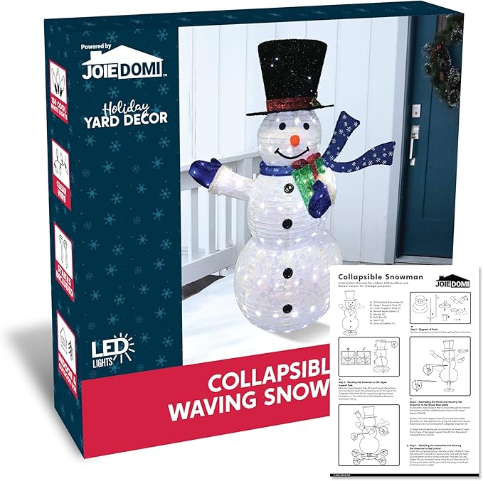 Joiedomi Snowman Christmas Outdoor Decoration, 150 LED Lighted Christmas Holiday Decorations, Collapsible Snowman Yard Lights Backyard Garden Lawn Xmas Decor, Blue Scarf