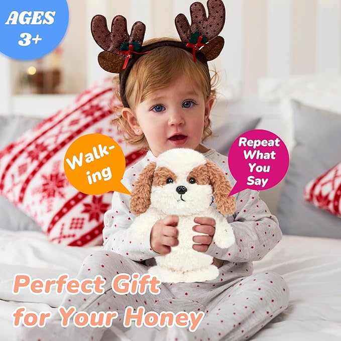 Hopearl Talking Cockapoo Singing Puppy Repeats What You Say Dog Walking Electric Interactive Animated Toy Speaking Plush Buddy Gift for Toddlers, 9''