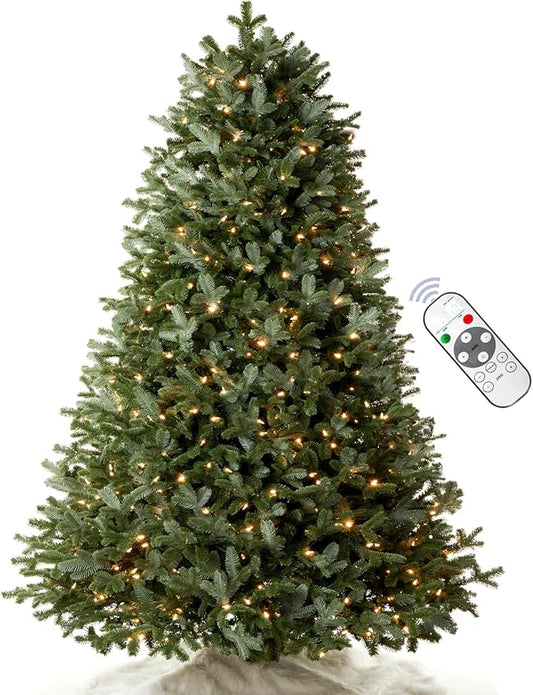 Pre-lit Premium Artificial Full Christmas Tree 9 Foot Frazer Fir, 1200 Warm White & Multi-Color LED Lights, Feel Real Realistic Xmas Tree Dual Color Hinged Holiday Festive Decor